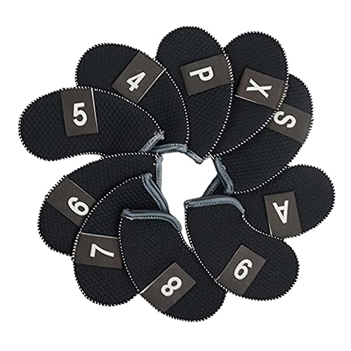 10 パック ゴルフ アイアン ヘッド カバー 保護クラブ ヘッドカバー ゴルフ アクセサリー ブラック, 黒, 14.5x8 cm