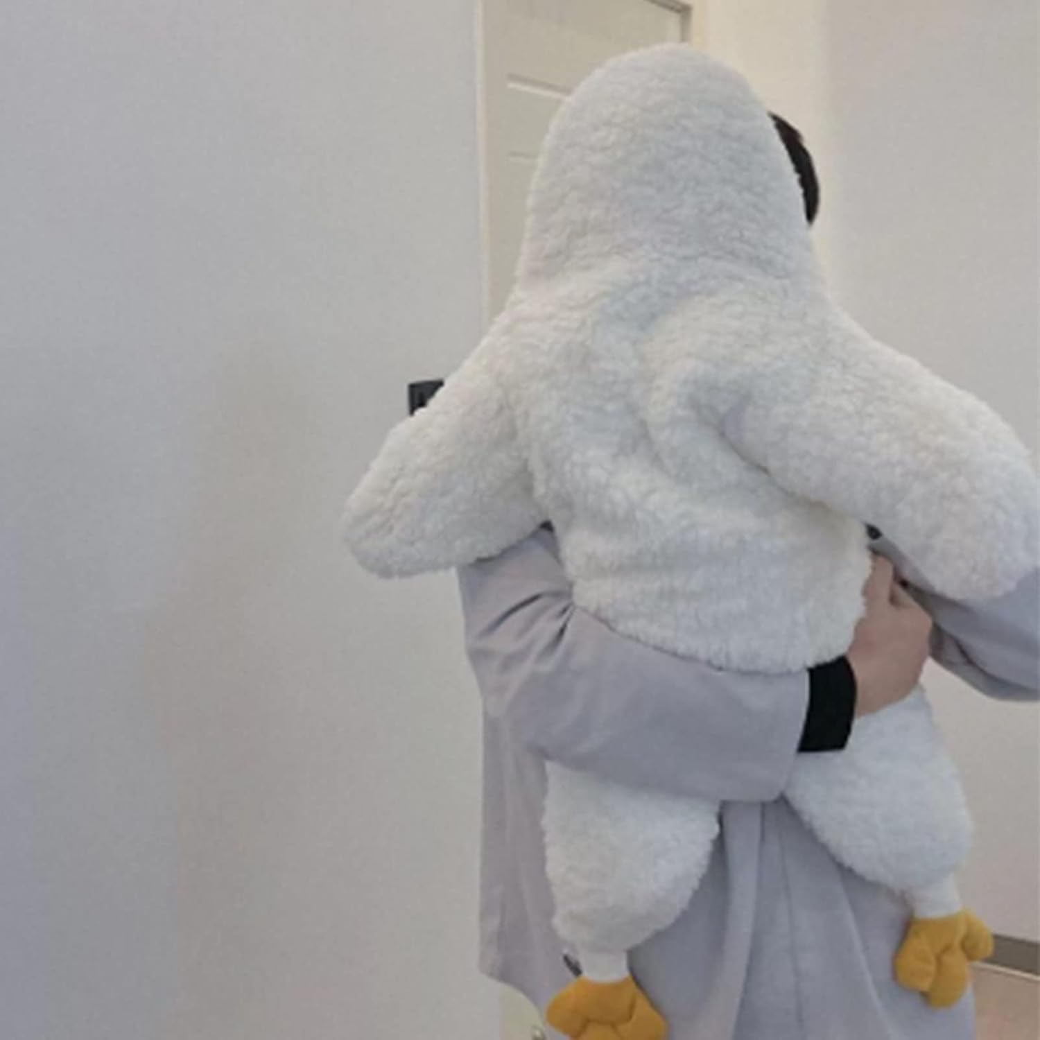 Baby Onesie, Padded Thickened Warm Winter Jumpsuit with Cute White Goose Hood, Soft Sherpa Polyester Fleece Bodysuit for Infants Toddlers Autumn Halloween Gifts