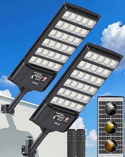 Ofuray Lampadaire Solaire Exterieur, 6AH Lumiere Solaires avec Détecteur de Mouvement, 3...
