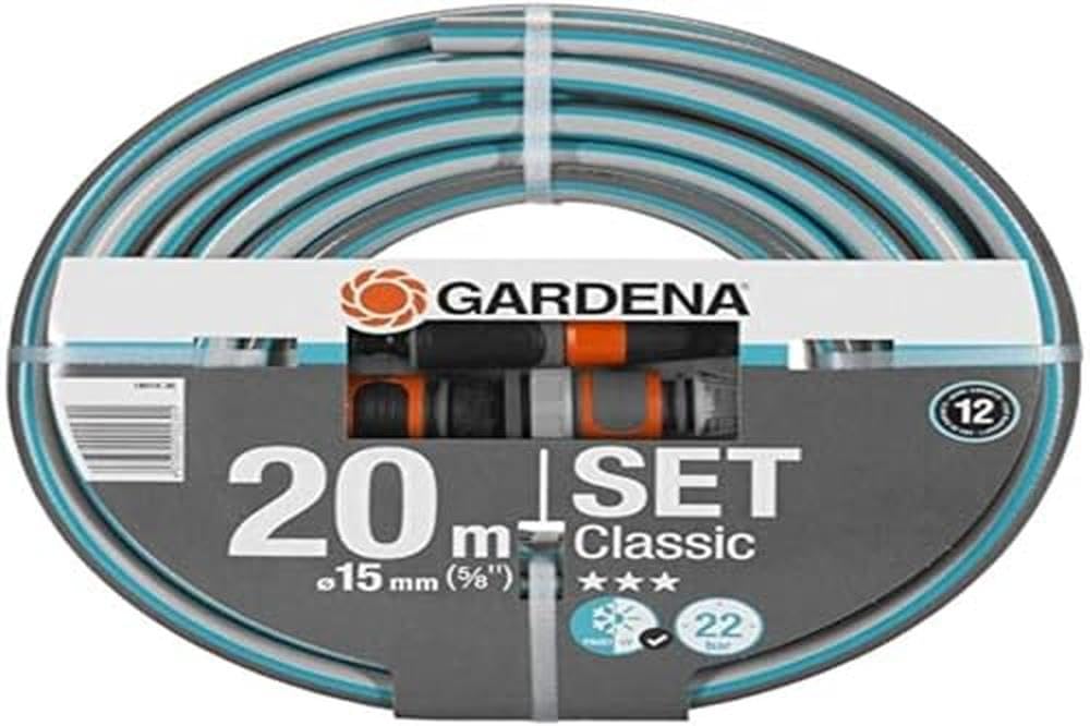 GARDENA Kit Tuyau darrosage Classic - Longueur 20m - O15mm - Haute resistance pression 22 bar maximum - Garantie 12 ans 18014-​26