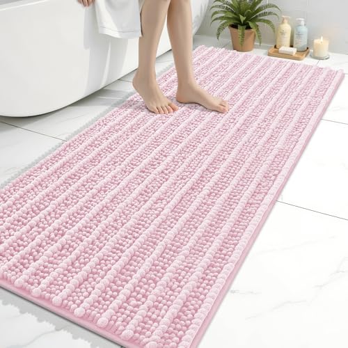 Image of Arotive Luxury Bathroom Ruuner Rugs 60x24, Extra Soft Thick Absorbent Shaggy Chenille Bath Rugs, Machine Wash Dry, Bath Mats for Bathroom Floor, Tub and Shower, Home Decor Accessories, Pink