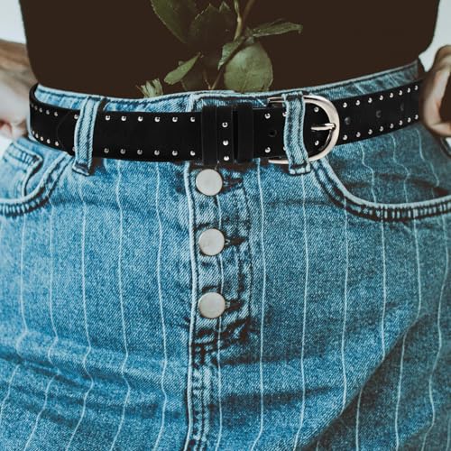 Suede Studded Western Style Belt for Women Vintage Zinc Alloy Buckle for Jeans and Comfortable Fit for Daily Wear Fashion Accessory4