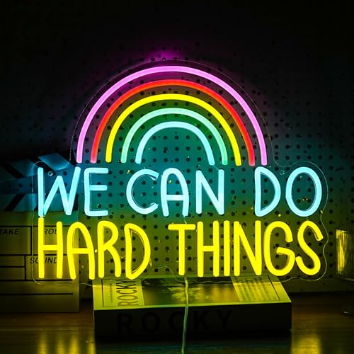 Image of We Can Do Hard Things Neon Sign USB Powered Rainbow Neon Light for Wall Decor Colorful Dimmable LED Light Up Sign for Bedroom Classroom Party Practical Activity Title(16.3 * 12.4In)