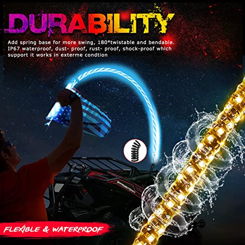 OFFROADTOWN 2PCS 2FT LED Whip Light RF Remote Control Spiral Lighted Whips RGB Dancing/Chasing Light Antenna LED Whips for UTV ATV Polaris RZR Razor Offroad Trucks Pickup 4X4 Dune