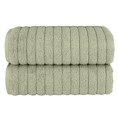 Image of Elegant Comfort 100% Turkish Cotton Corduroy Ribbed Luxury Soft 2 Pack Bath Towels 27 x 54 Inch - Ultra Plush, Absorbent, Quick Dry, Hotel Spa Quality Towels for Bathroom Essentials, Mint Green