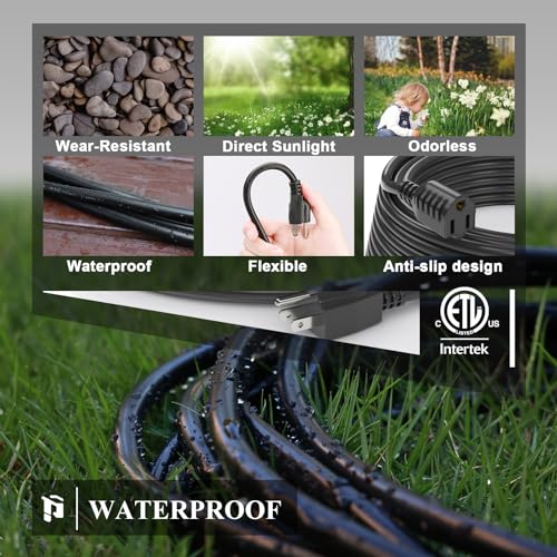 Plugtul Outdoor Extension Cord 25 Ft Waterproof, 16/3 Gauge Black Heavy Duty 3 Prong Extension Cord thumb #5