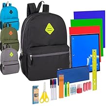 Wholesale 19 Inch Backpacks With Water Bottle Holder &amp; 30 Piece School Supplies Kits in Bulk 12 Pack Bundles