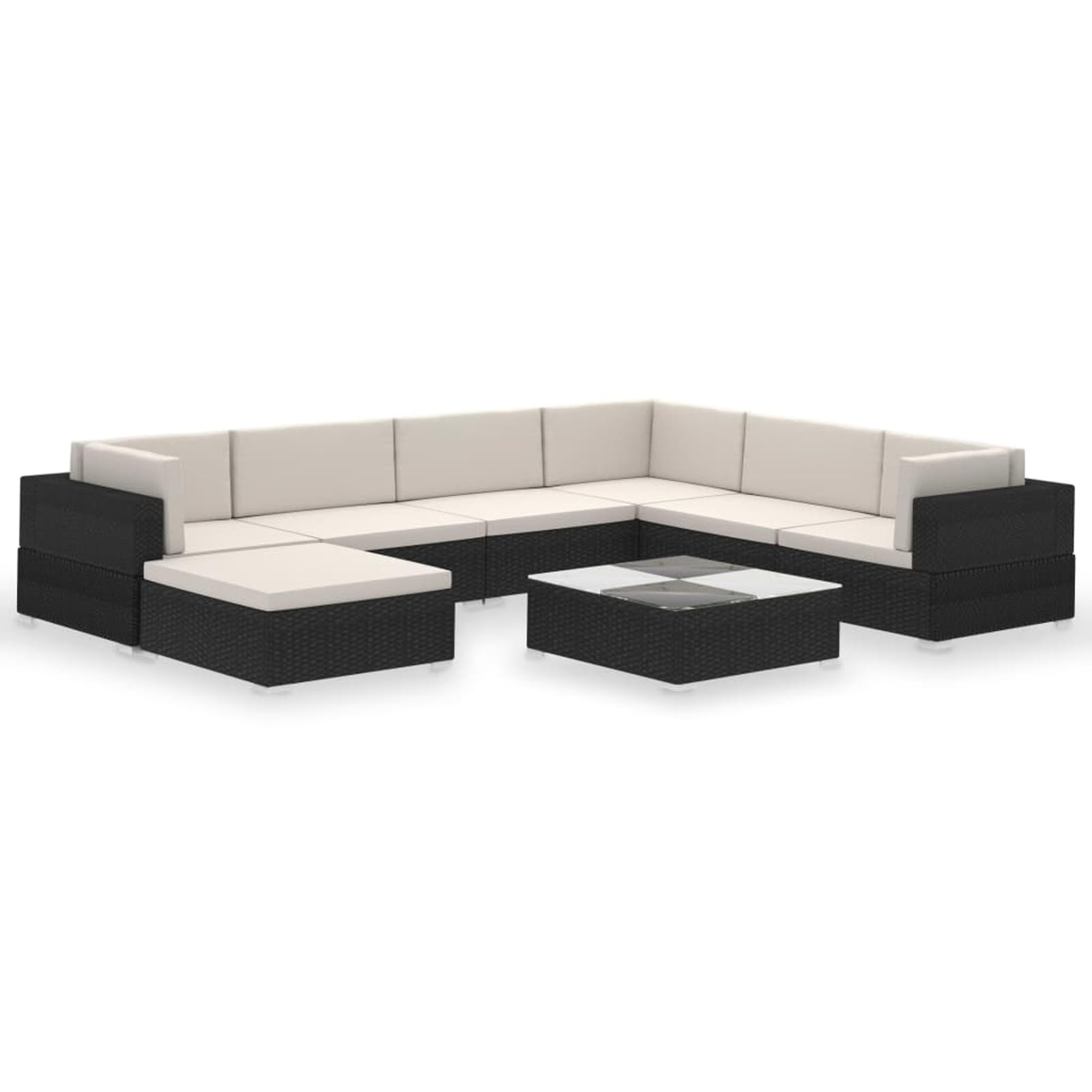 Set Divani da Giardino 8 pz con Cuscini in Polyrattan Nero, Salotto da Esterno, Set Giardino Esterno, Set da Giardino, Arredo Giardino, Divano da Giardino