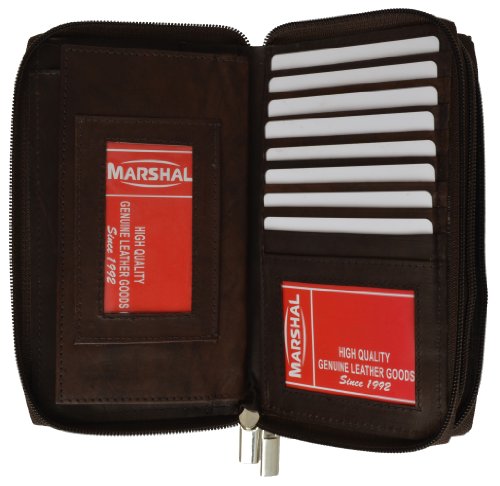 MARSHAL Genuine Leather Double Zipper Clutch Checkbook Wallet for Women #4575CF2
