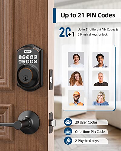 TEEHO TE001L Keyless Entry Door Lock with 2 Handles - Electronic Keypad Deadbolt with Door Lever, Front Door Handle Sets, Auto Lock, Easy Installation, Oil Rubbed Bronze - image 2
