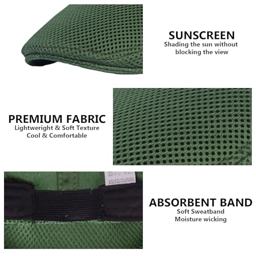 Image of meioro Men's Mesh Flat Cap Summer Breathable Newsboy Hats Beret Ivy Cap Gatsby Irish Cabbie Driving Hat Full Head Wrap