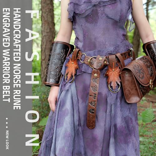 SV SENVAN Viking Belt for Men & Women- PU Leather Adjustable Medieval Costume Accessory Renaissance Belt with Metal Rings2