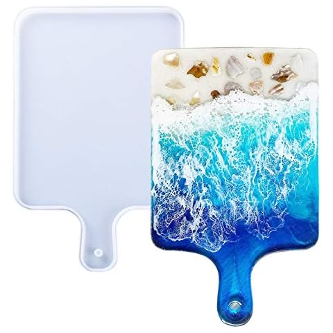 Resin Silicone Tray Molds, Casting Mold for Epoxy Resin, DIY Resin Large Serving Rectangle Cutting Board Handle for Home Decoration-Crafting Agate Geode Tray Cover