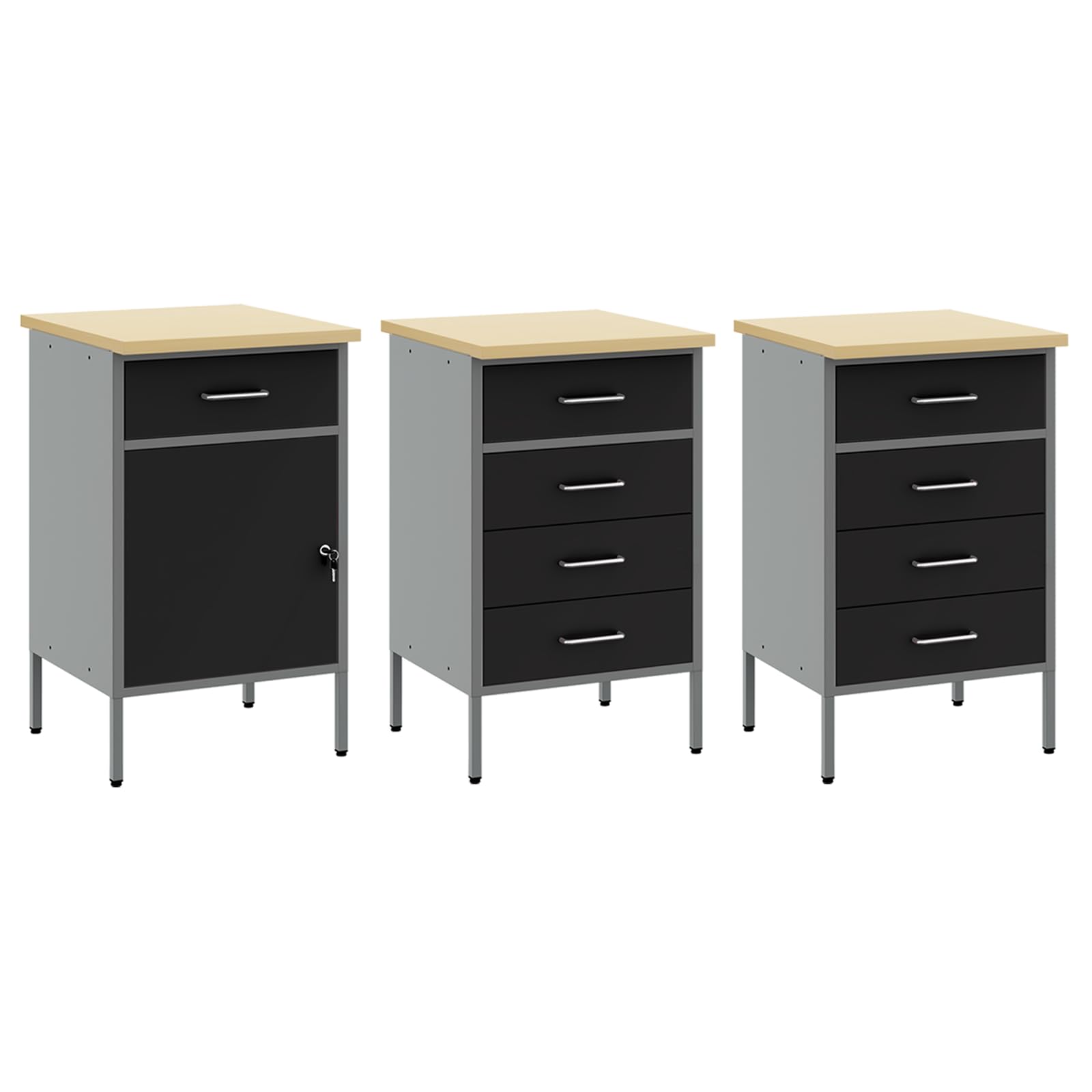 Homogen Werkbank mit Schubladen 8 pcs Schwarz Ingenieure Holz und Stahl 150x55x200 cm Werkstatt Schrank Organizer mit 9 Schubladen und Lochwand für Garage Hobbyraum und Baustelle