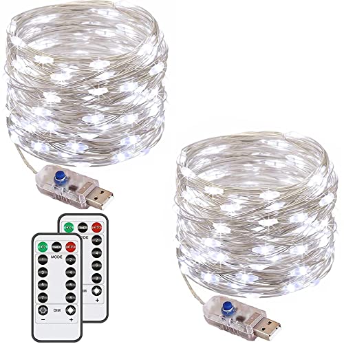 Augone Confezione da 2 luci a LED, 120 LED, 13 m, impermeabili, con 8 modalità di controllo remoto per camera da letto, matrimoni, feste, decorazioni natalizie (bianco freddo)