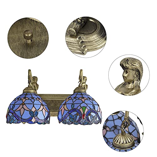 Image of Wall Sconce Vintage Style Stained Glass Bowl Wall Fixtures 2-Light Wall Light in Antique Brass with Mermaid for Bedroom Hallway Stairway Balcony