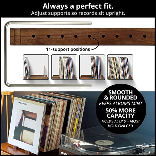 Optage Audio Record Collection Holder, 75 LP Solid Walnut Vinyl Record