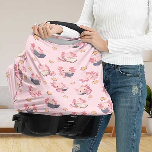 Image of Breast Feeding Cover Cat Carseat Covers Baby, Pink Axolotl Nursing Covers Breast Feeding Covers for Women, Multi Use Infant Carseat Canopy