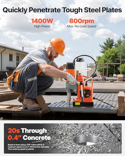 Image of VEVOR Magnetic Drill Press, 1400 W, 2 in Boring Diameter, 2810 lbf Power Portable Mag Drill Press, 0-800 RPM Adjustable Speed, with Weldon Shank, for Metal Surface, Industrial and Home Improvement