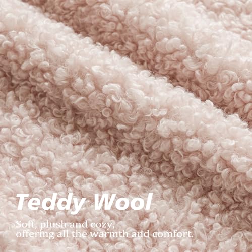 Image of Foindtower Set of 2 Curly Teddy Wool Pillow Covers Decorative Boucle Textured Lumbar Throw Pillow Faux Fur Sherpa Pillowcases Sheepskin Fuzzy Cushion Case for Sofa Bedroom Car 12 inchx20 inch Light Pink