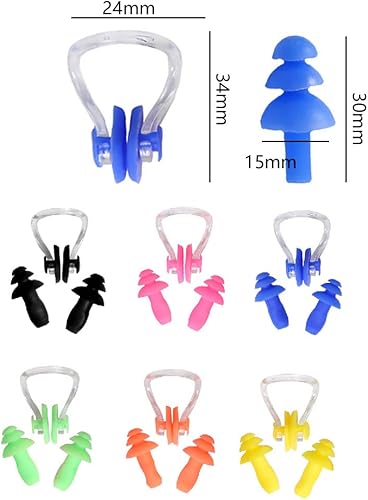 Miniatura 6 de Paquete de 6 pinzas para la nariz de natación para niños, tapones de silicona para los oídos, kit de protección de entrenamiento de natación para