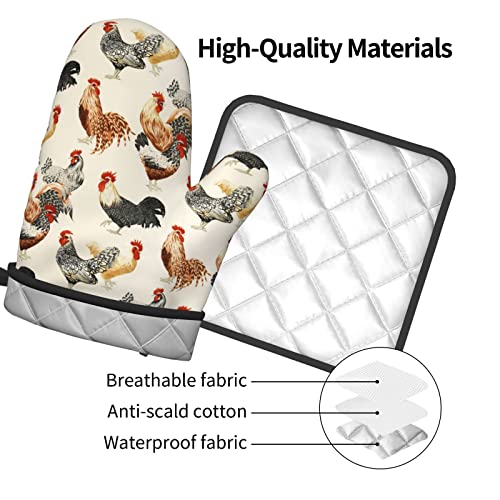 Rooster Oven Mitts And Pot Holders Sets Of 2，Heat Resistant Kitchen Microwave Gloves Non-Slip Pot Pads For Grilling Baking Cooking Bbq #TOP3