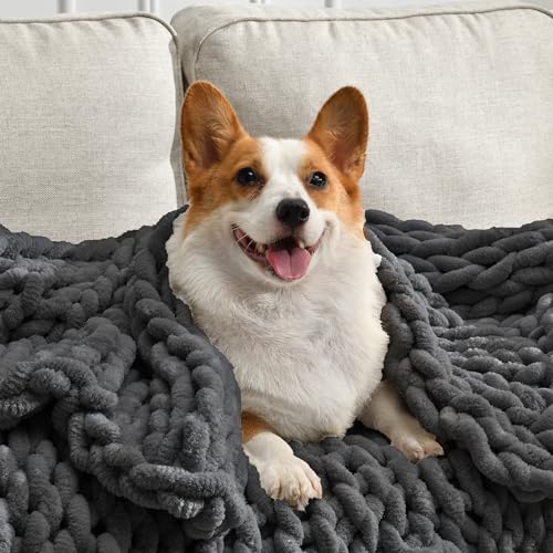 Feabuccy Soft Chunky Knit Blanket, 40X50 In Handmade Thick Chenille Yarn Throw without Shedding...