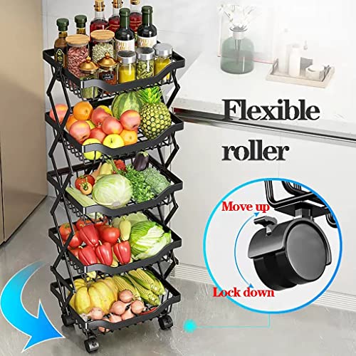 HAZROLBX Collapsible Fruit Vegetable Storage Basket for Kitchen,Metal Wire Storage Pantry Baskets with Wheels,Rolling Utility Cart for Kitchen,Pantry,Bathrooms,Garage (Color : White, Size : 4 Tier) by HAZROLBX - Image 2