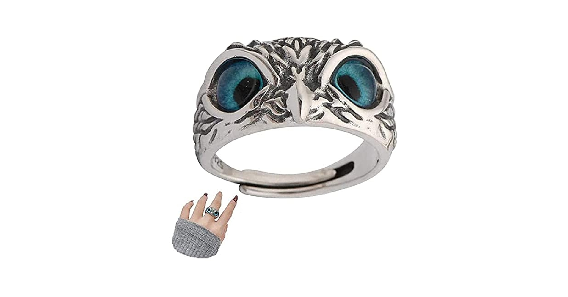 Amazon | 1個のフクロウの形のリング青い宝石の目を持つユニ