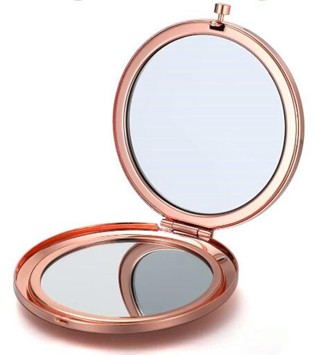 mpowtech Rose Gold Compact Mirror for Women - 1x/2x Magnifying 2.76'' Small Cosmetic Mirror for Purse Portable Travel Makeup Mini Vanity Mirror Double-Sided Folding Pocket Mirror for Gift