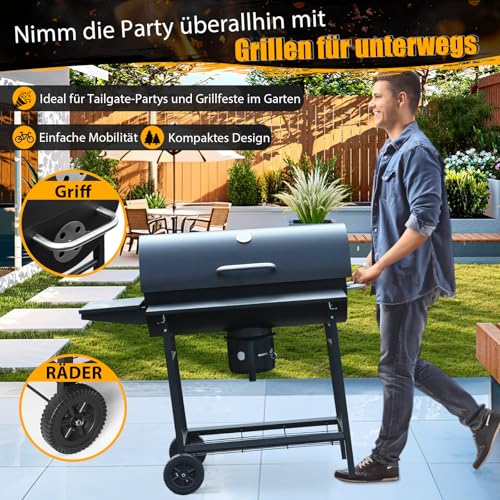 Großer Holzkohlegrill, BBQ Grill mit 4 Lüftungen, Robuster Garten Outdoor Grill 6