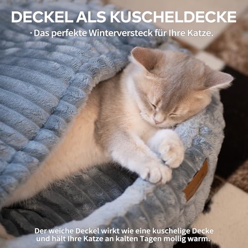 CheerPals Katzenbett mit Deckel 50cm, Waschbar Kuschelhöhle, Winterversteck mit Hochelastischer Schlafkissen für Alle Katze