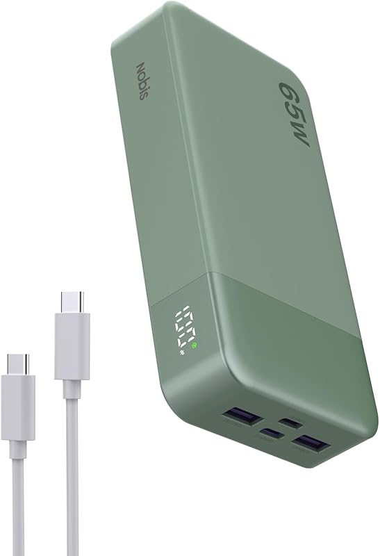 Cargador portátil de 65W y 20000mAh, carga rápida | Paquete de batería con 2 USB-C (entrada/salida) y 2 USB-A, pantalla digital, banco de batería esencial para viaje para computadora portátil y teléfono 17