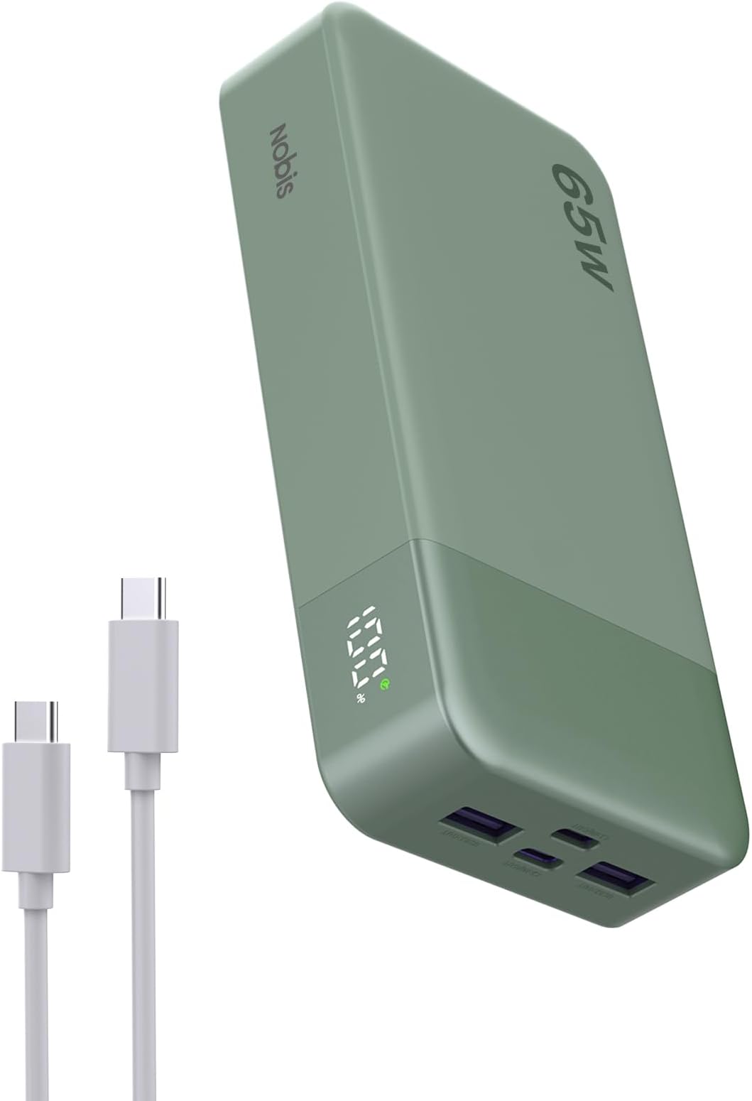 NOBIS Portable Charger, 65W 20000mAh Power Bank Fast Charging PD QC, 2 USB-C(in/Out) & 2 USB-A Battery Pack with Digital Display for Laptop Phone 17 Tablet Earbuds