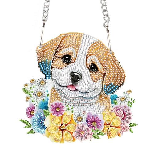 Image of AiYuanzsh DIY 5D Animal Dog Diamond Art Painting Kits Hanging Sign Wall Art Flower Sign Diamond Art Window Hanging Ornament Window Pendants Home Garden Wall Door Hanging Diamond Painting Kits