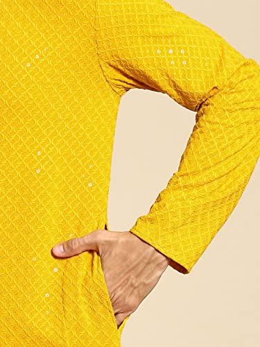 Image of Rajubhai Hargovindas Men Chikankari and Sequin Work Kurta