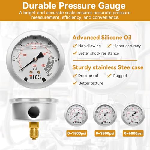 Image of Hydraulic Nitrogen Accumulator Charging Kit, Nitrogen Fill Kit, Nitrogen Pressure Test System with 7 Couplings, 3 Gauges(1500PSI /4000PSI / 6000PSI), and 1 Gas Hose (3 Gauges)