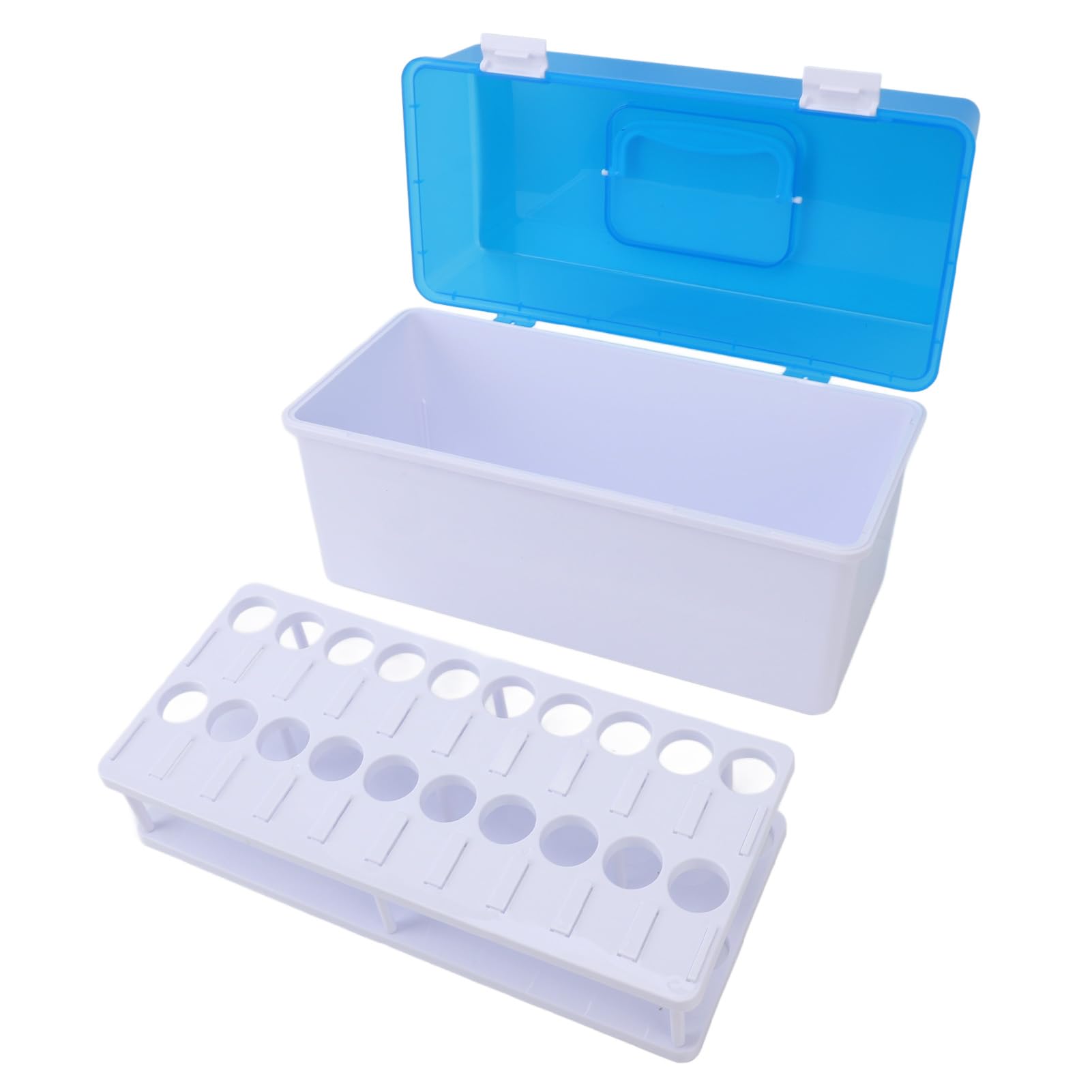 Caja de almacenamiento de tubos de ensayo con asa portátil, tapa a prueba de polvo, capacidad para 20 soportes para tubos de ensayo, para laboratorios de investigación científica,