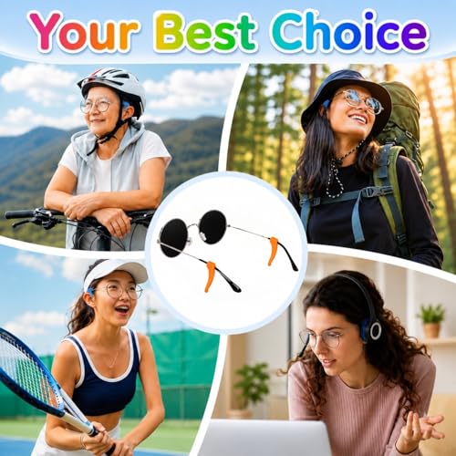 Image of BendJoy 12 Pieces Eyeglass Ear Grips, 12 Colors Silicone Glasses Accessories with Anti Slip Ear Hooks and Soft Ear Cushions, Eye Glass Holder for Sports Running Daily Wear and Secure Fit, Spects Gripper for Men Women and Kids