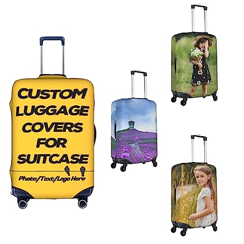 Nsipan Custom Personalized Suitcase Cover with Photo Text - Elastic Suitcase Protector, Washable, Anti-Scratch Luggage Sleeve - Double-Sided Printing