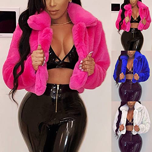 image for RKSTN Womens Short Fur Coat Fluffys Fleece Outwear Turn-Down Collar Fa