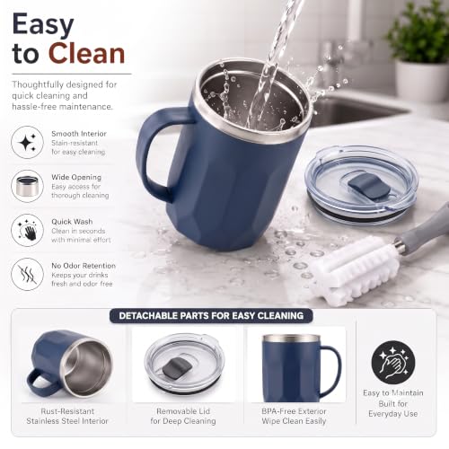Image of MAGIC SPOON Stainless Steel Travel Coffee Mug with Sipper Lid & Handle, Insulated Tea Cup, BPA-Free Double Wall Tumbler for Hot-Cold Beverages, Office, Home, Car- Pista-Navy, (Combo Pack (400ml X 2))