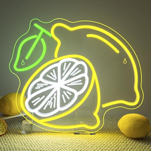 Image of Lemon Slice Neon Sign Yellow Lemons Neon Light Hanging Wall Art Dercoration in Hypebeast Room Decor Fruit Shape Led Light for Bar Club Party Fruit Shop Restaurant