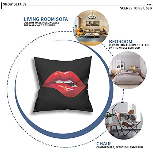 Red Lips Pillow Cases Sexy Biting Lips With White Teeth Pop Art Throw Pillow Covers Set Of 2 Cotton Linen Decorative Cushion Cover Both Sides 18X18 For Women Men Girls Sofa Bedroom Living Room Patio #TOP4