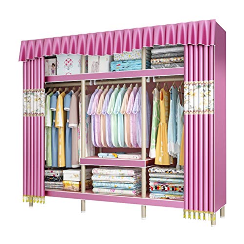 guardarropa—Armario Abierto móvil Doble con rieles para Colgar Ropa Estantes de Almacenamiento Organizador Muebles de Dormitorio (Multicolor) Cover