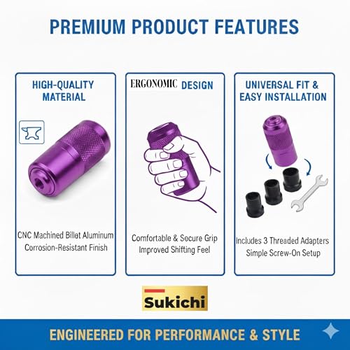 Image of Medirich Lifesciences Sukichi Car Gear Knob Stylish | Universal Car Gear Shift Knob | Manual Transmission Gear Shifter | Car Interior Accessories | Anti Slip Gear Lever Knob | (Slim Dotted, Purple)