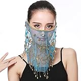 Belly Dance Face Veil India Dance Outfit Halloween Carnival Costumes Head Face Veil (Lake Blue)