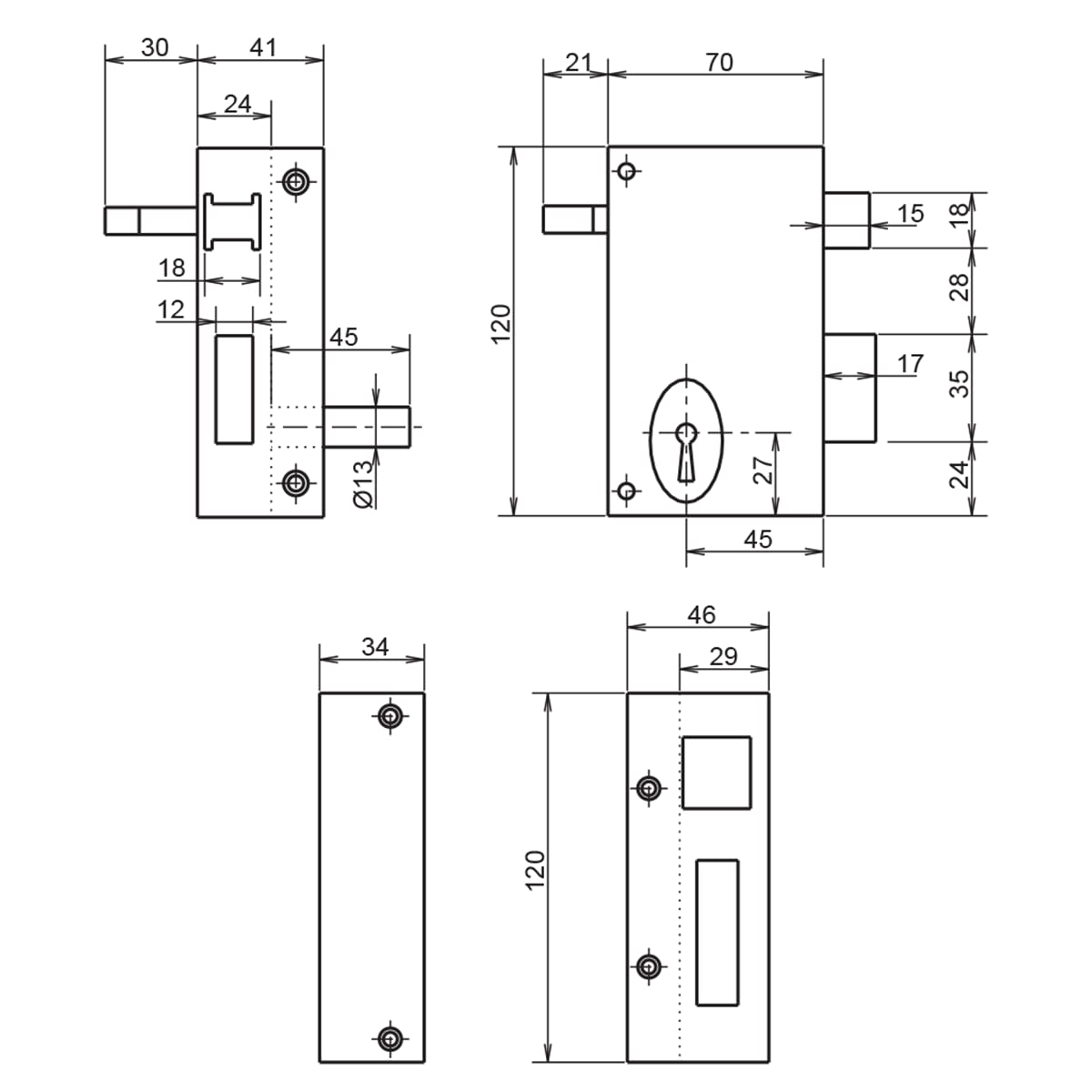 Dom Metalux 304286 Serrure en Applique coffre 70 x 120 mm