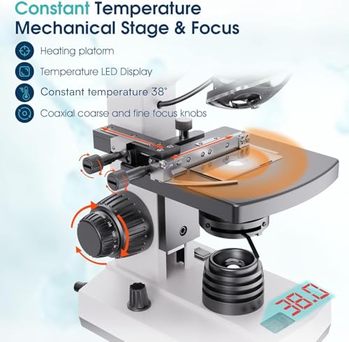 Image of Microscope for Adults with 40X-2500X Magnification, Lab Trinocular Compound Microscope with Thermostat Stage, 7'' LCD Screen, Built-in 5MP Camera for Lab School (Constant Temperature)