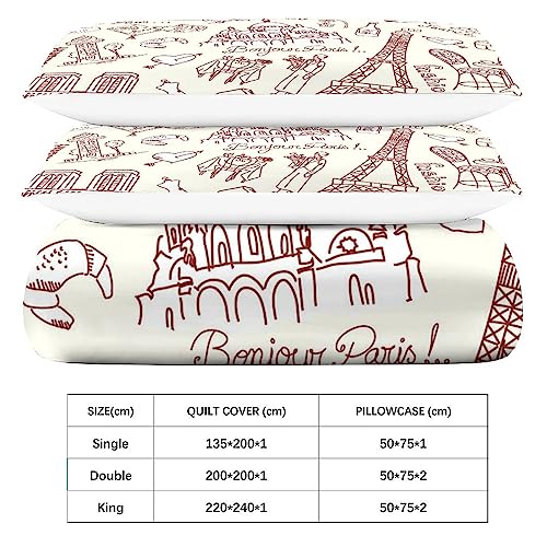 Parure de lit Tour Eiffel en microfibre style industriel avec 2 taies d'oreiller